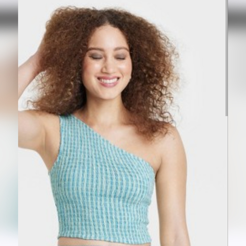 A NEW DAY BLUE STRIPE ONE SHOULDER TUBE TOP. MULTI SIZES/ NWT